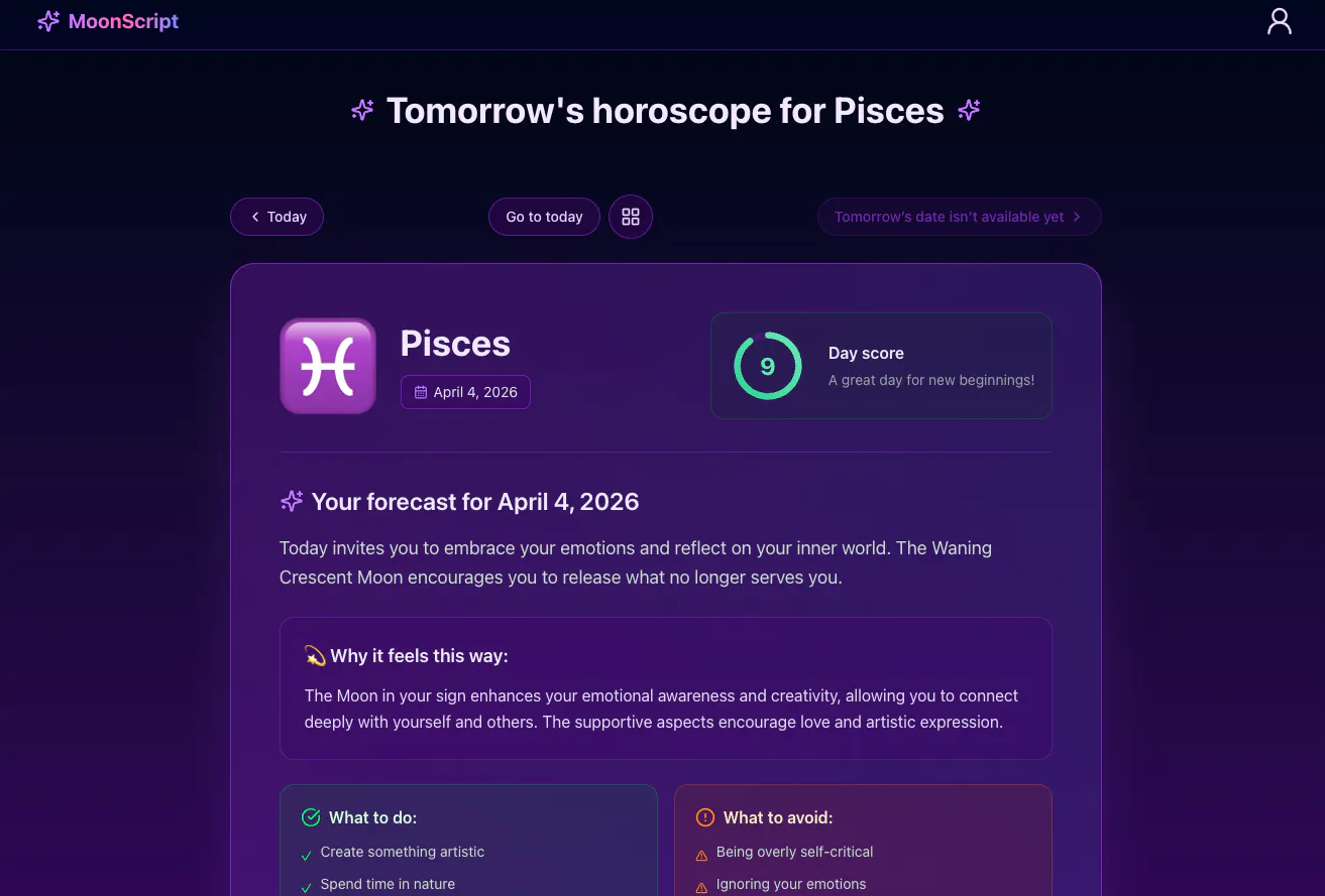Banner del producto MoonScript - AI daily horoscope
