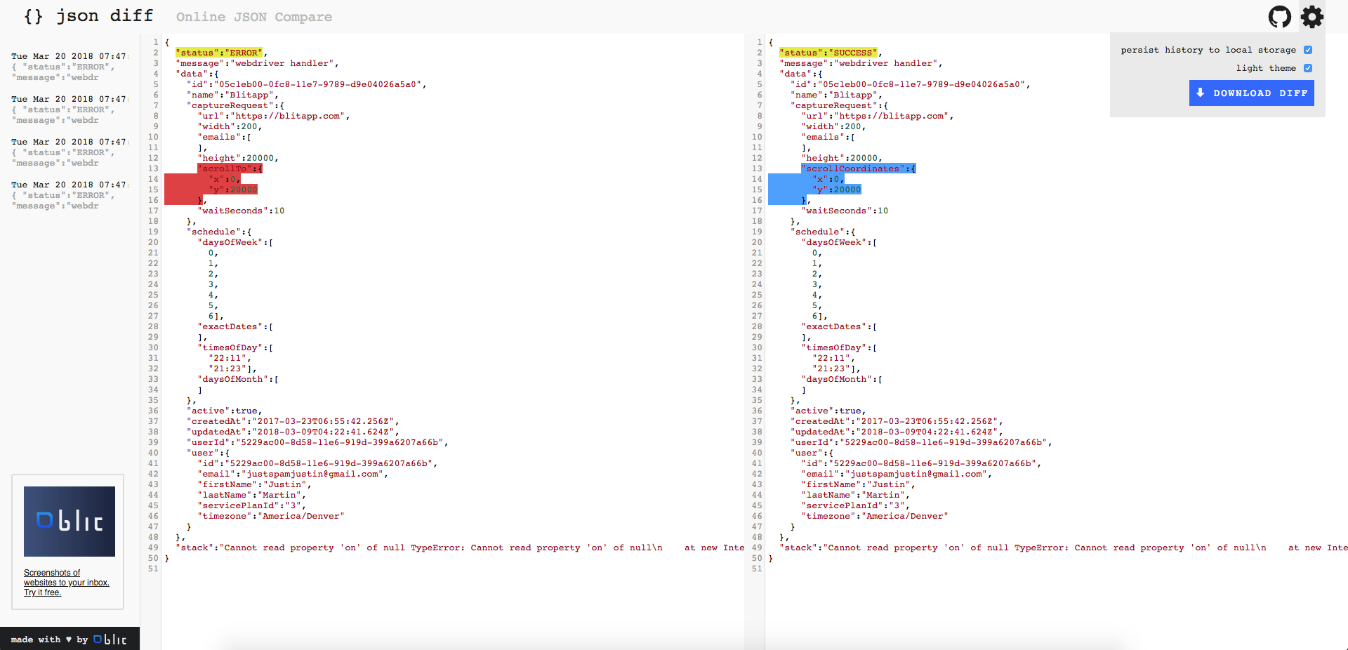 Online JSON Diff gallery image