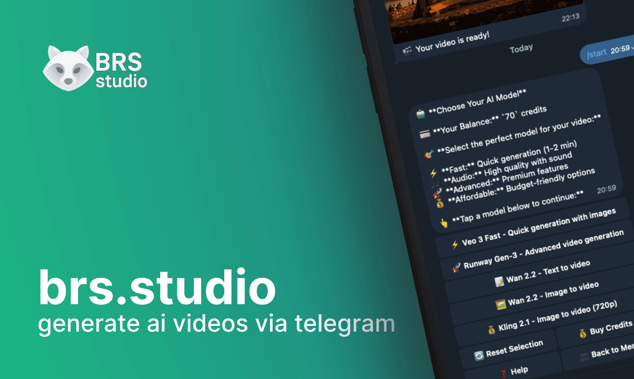 Média brs.studio - Générer des vidéos AI en utilisant les derniers modèles de télégramme 2