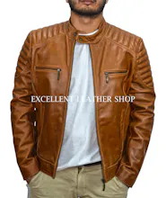 Mens Motorcycle Tan Leather Jacket gallery image