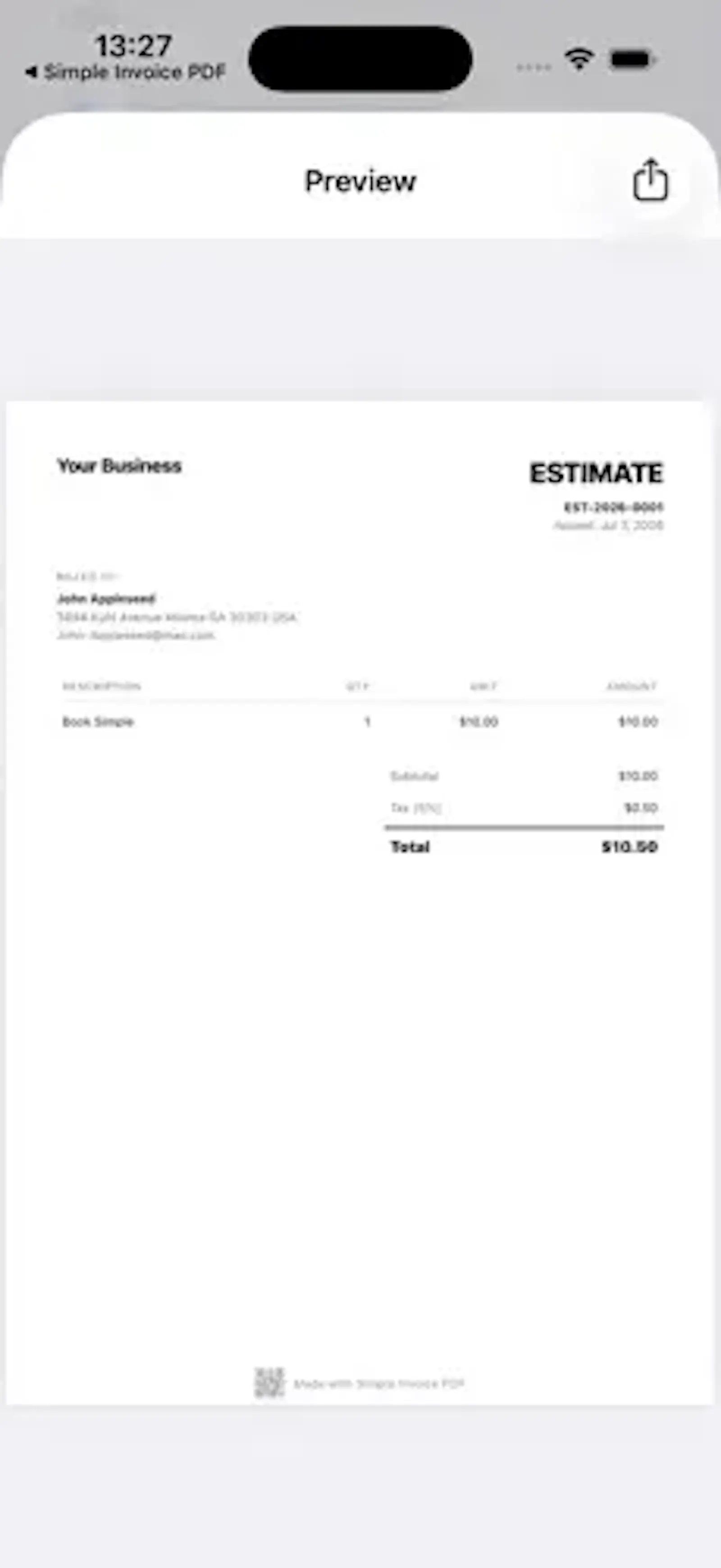 Simple Invoice PDF screenshot 2