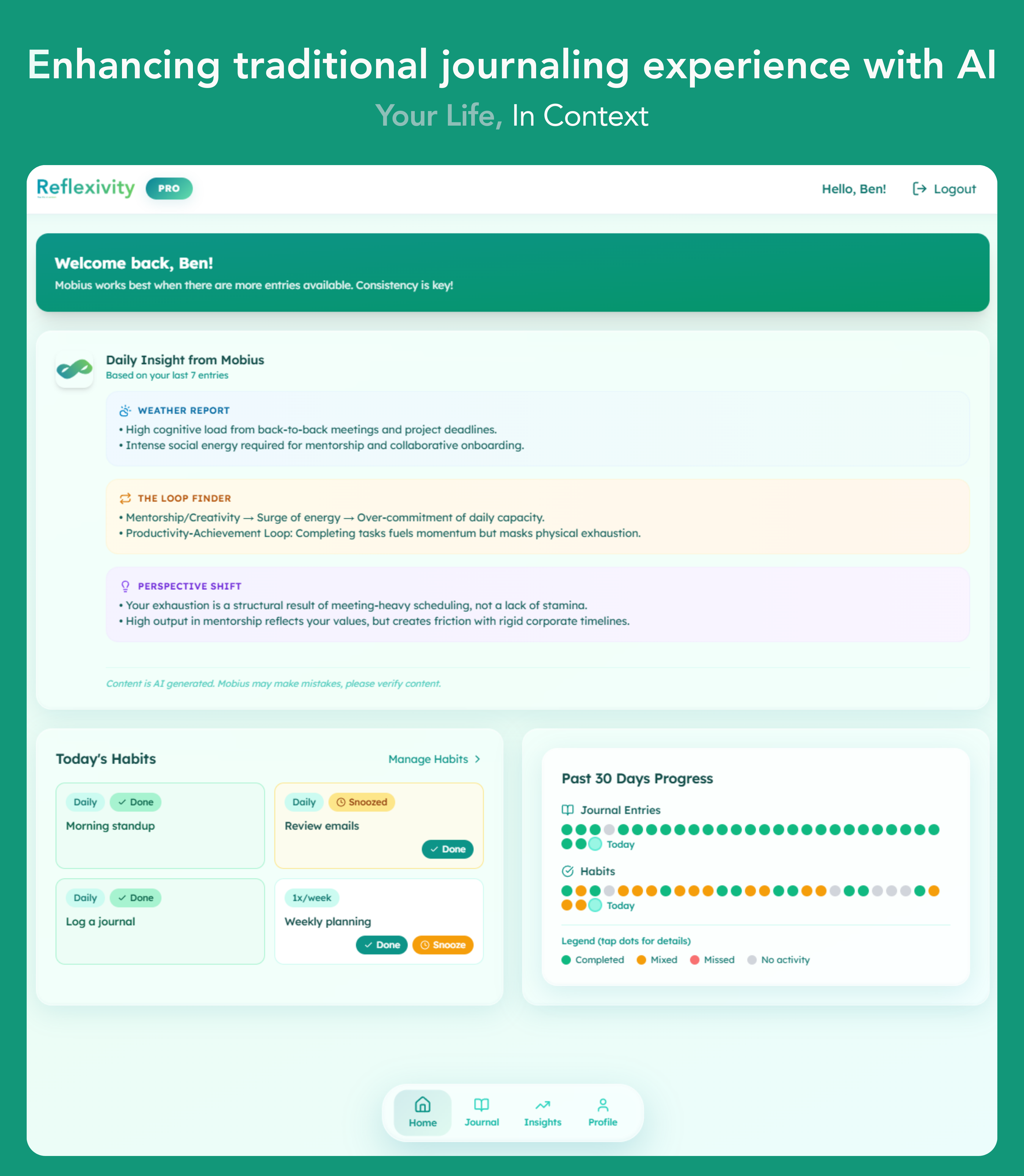 Reflexivity - AI Journal - Main product screenshot demonstrating key features and user interface