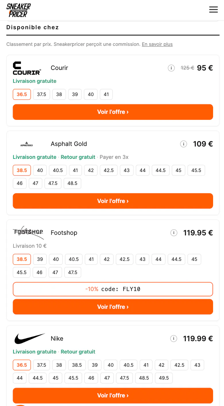 Price Comparison for Sneakers gallery image