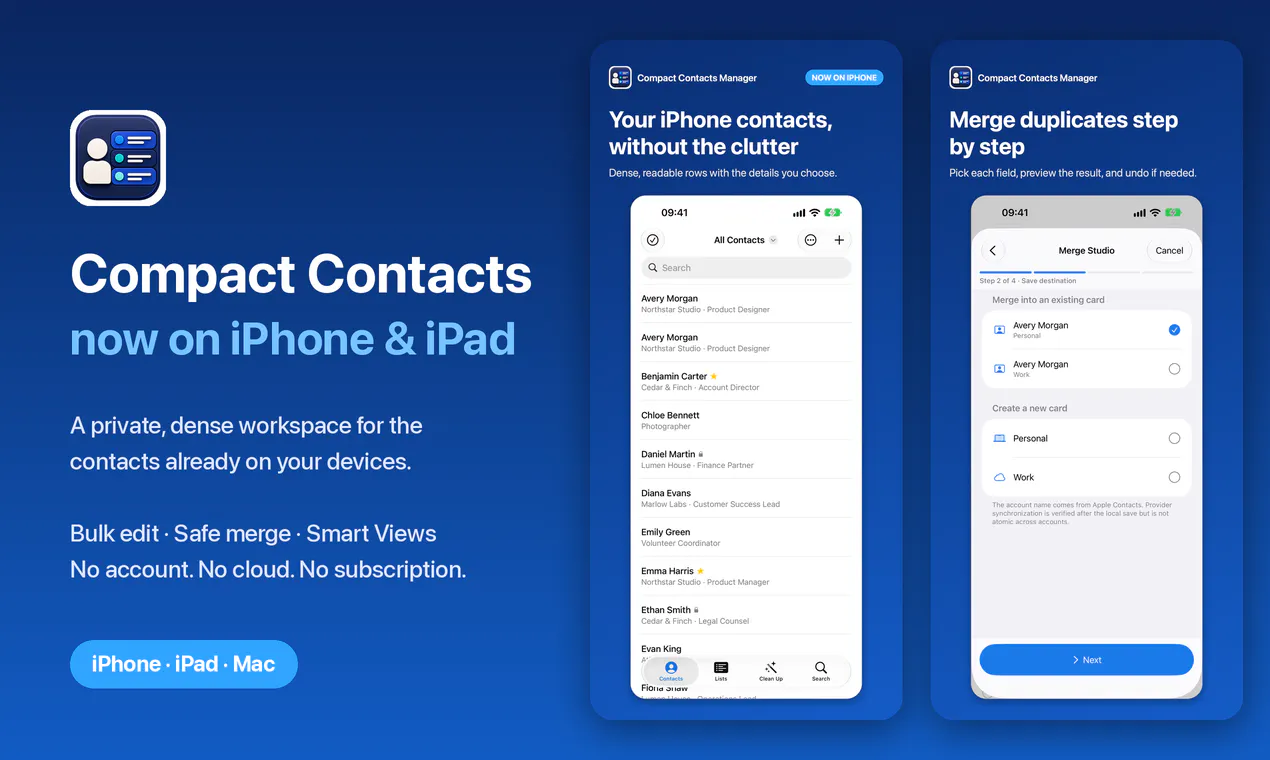 Compact Contacts for iPhone & iPad gallery image