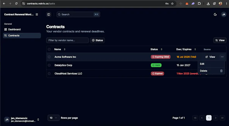 Contract Renewal Monitor screenshot 1