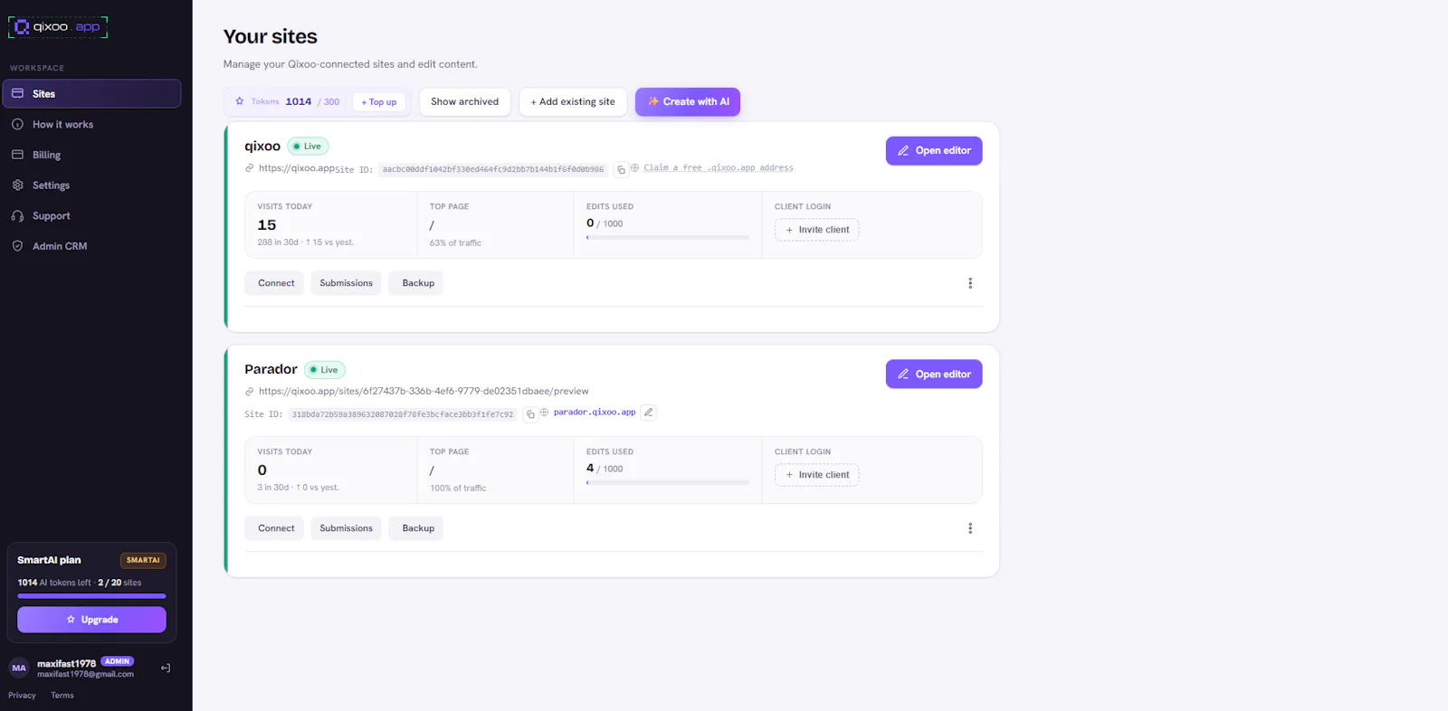 Qixoo Your AI web agency today. No code screenshot 2
