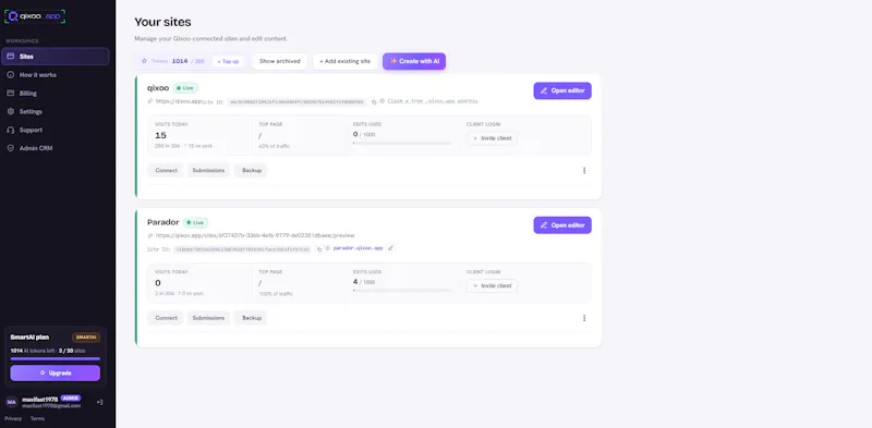 Qixoo Your AI web agency today. No code screenshot 2