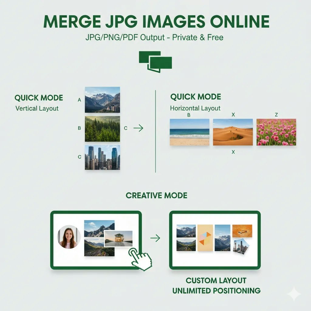 Média Fusionner JPG - Fusionner les images rapides, simples, gratuites, complètement privées en ligne. 3