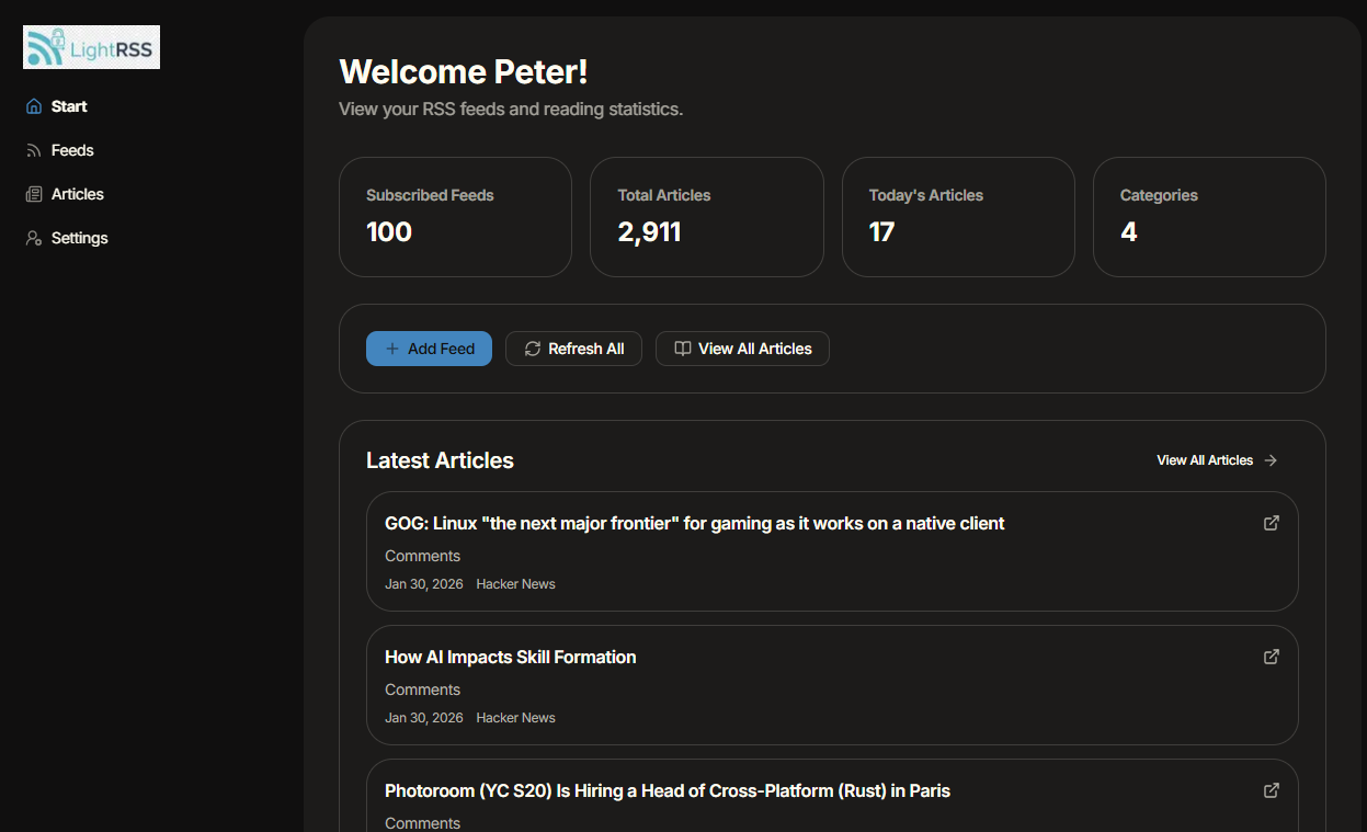 LightRSS - Screenshot 3 showing product features and functionality