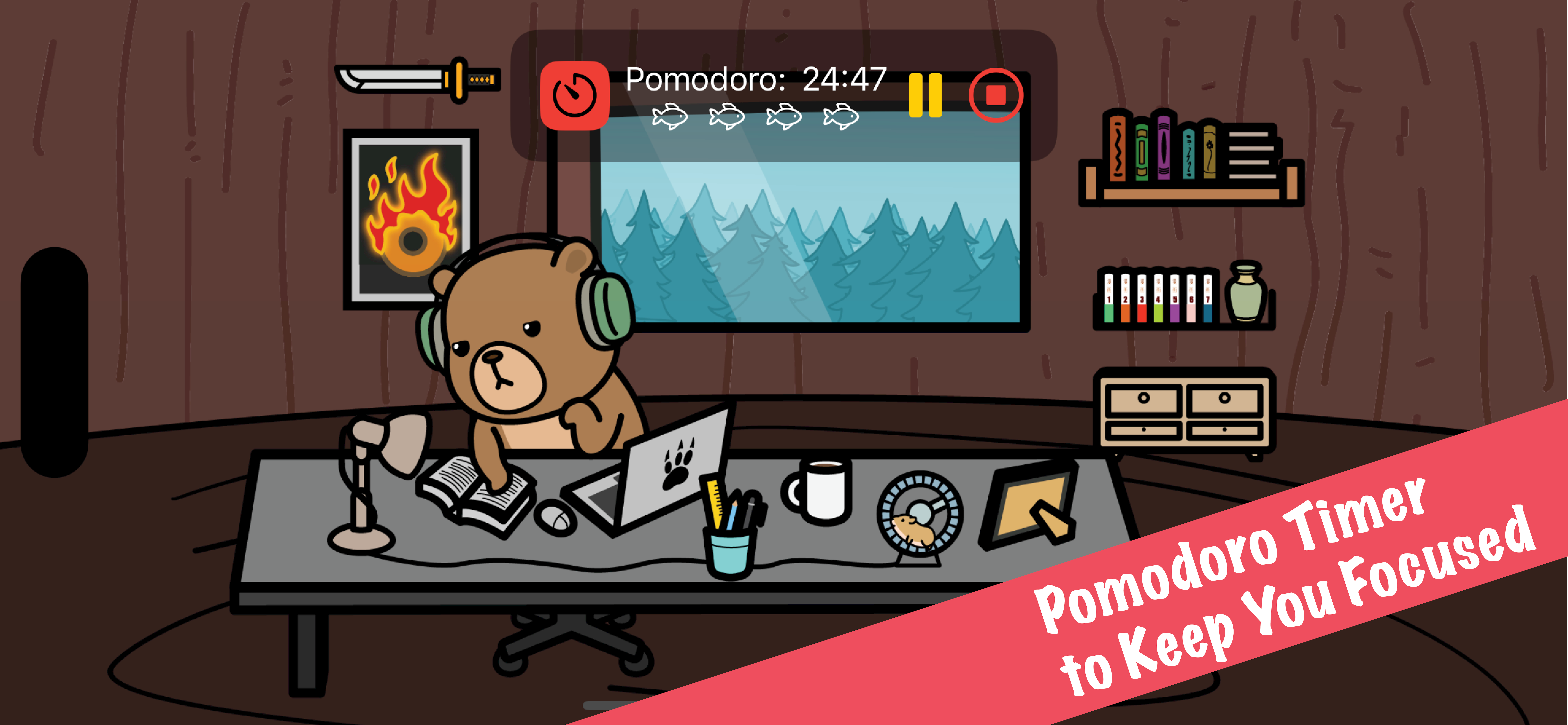 Media Lofi Bear: Pemasa Pomodoro 2