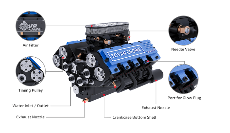 Mídia 6 de Toyan V8 - 1:10 Motor de metanol de 4 cilindros em escala de 8 cilindros