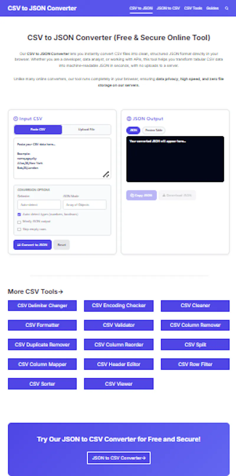 CSV to JSON Converter screenshot 1