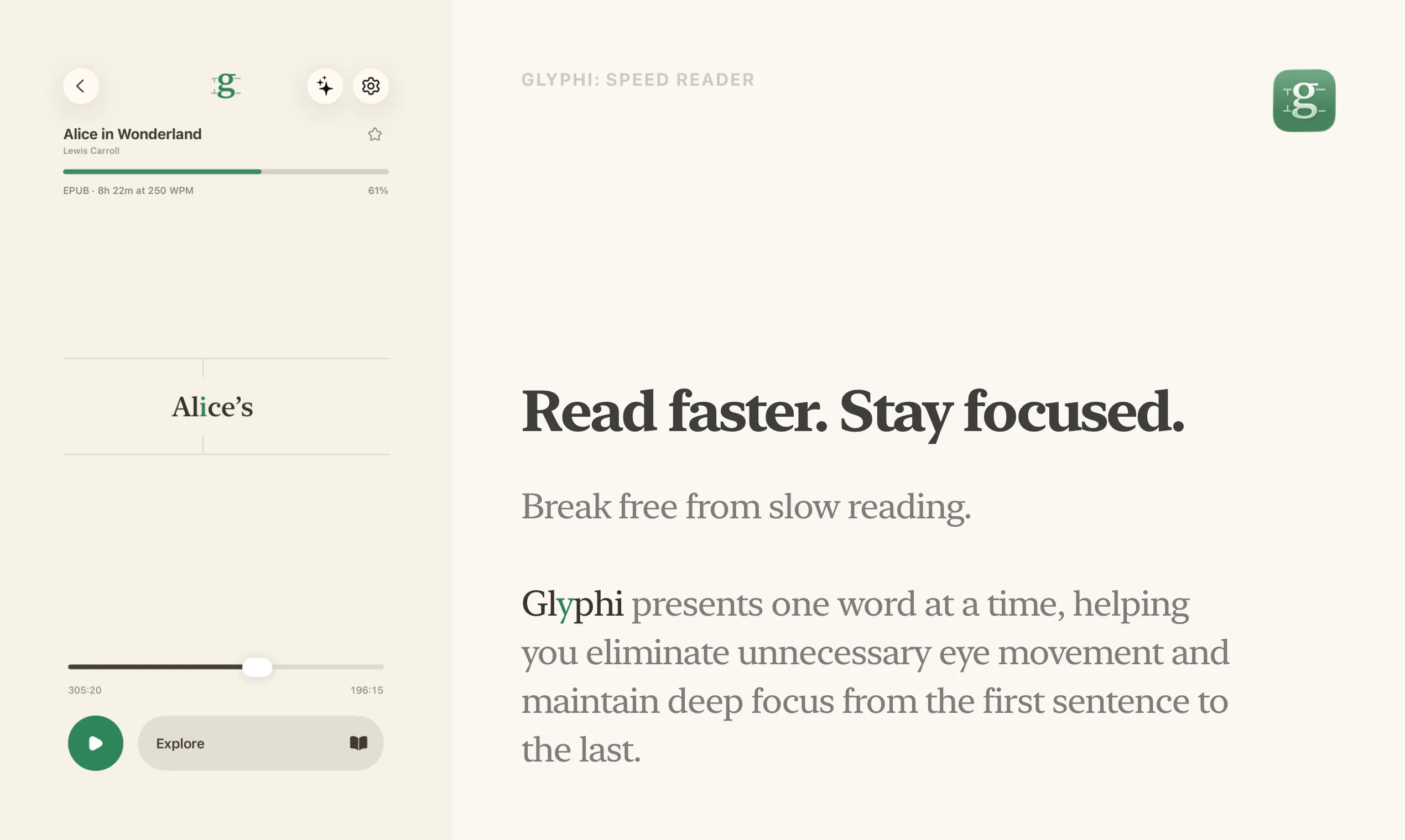 Glyphi: Speed Reader