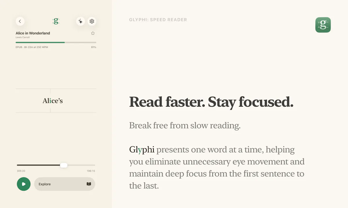 Glyphi: Speed Reader