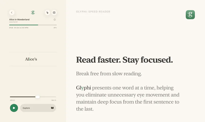 Glyphi: Speed Reader screenshot 1