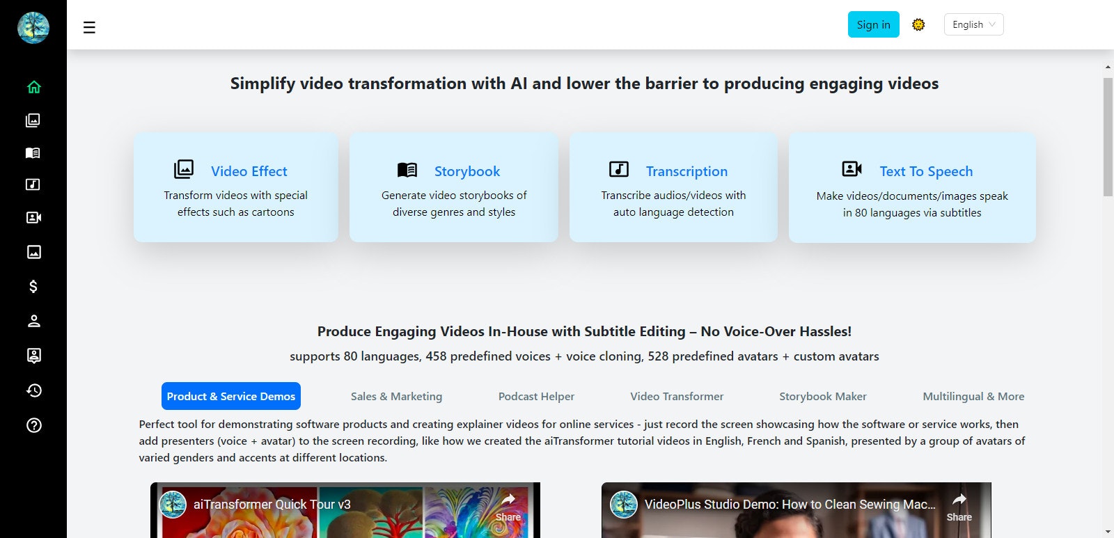 Videoplus Studio 2.0 - Cartoonize video's, voeg AI voice -over toe in 80 talen en meer media 2