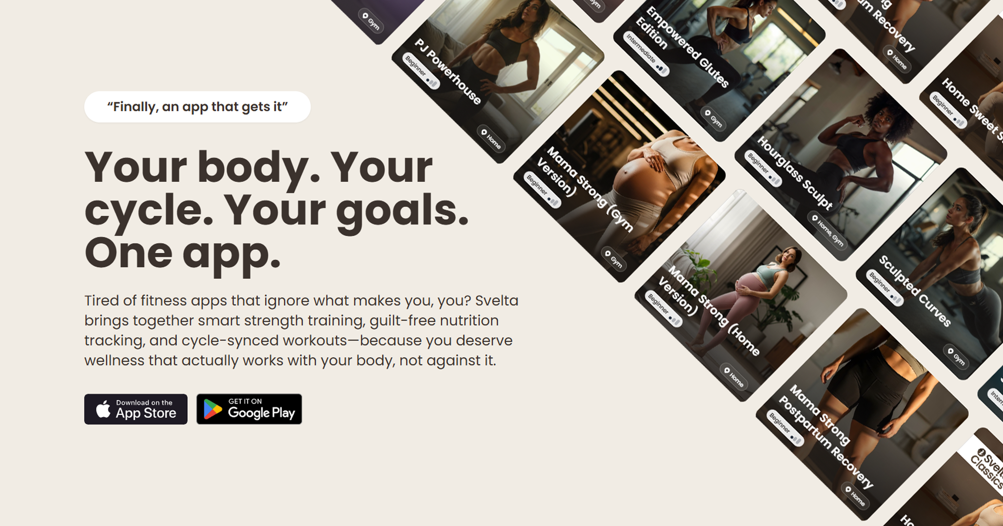 Svelta: Fitness App for Women - Main product screenshot demonstrating key features and user interface