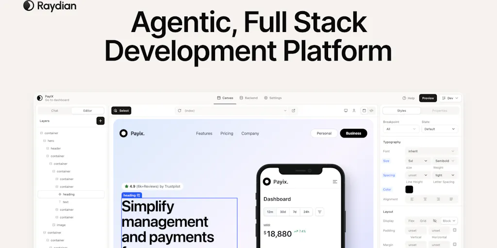 Raydian: The next frontier of AI product builders logo