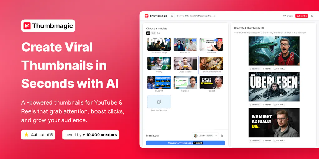 Thumbmagic: Generate viral YouTube & Reels thumbnails with AI | Product ...