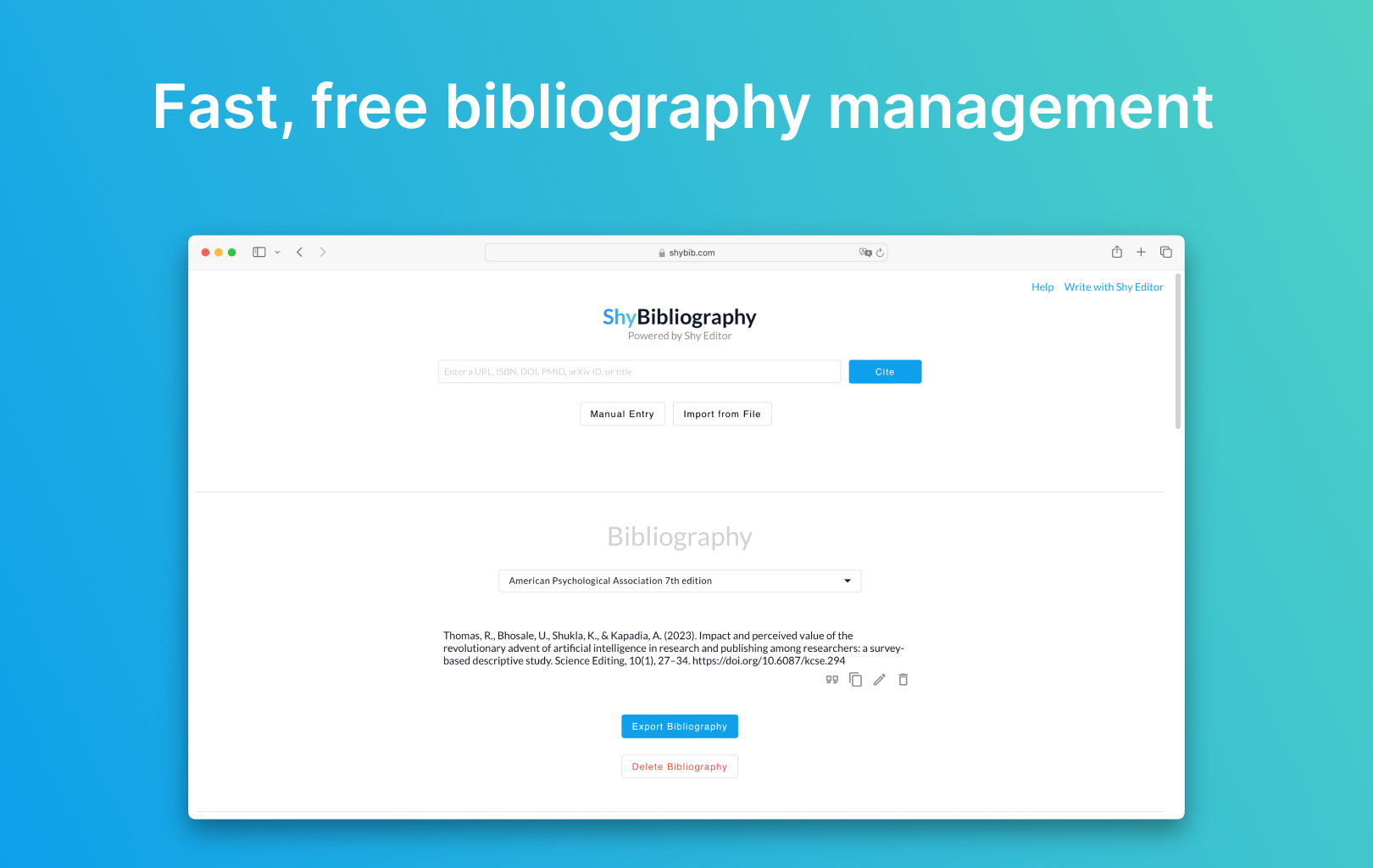 ShyBib by Shy Editor - Fast, free bibliography generator media 1
