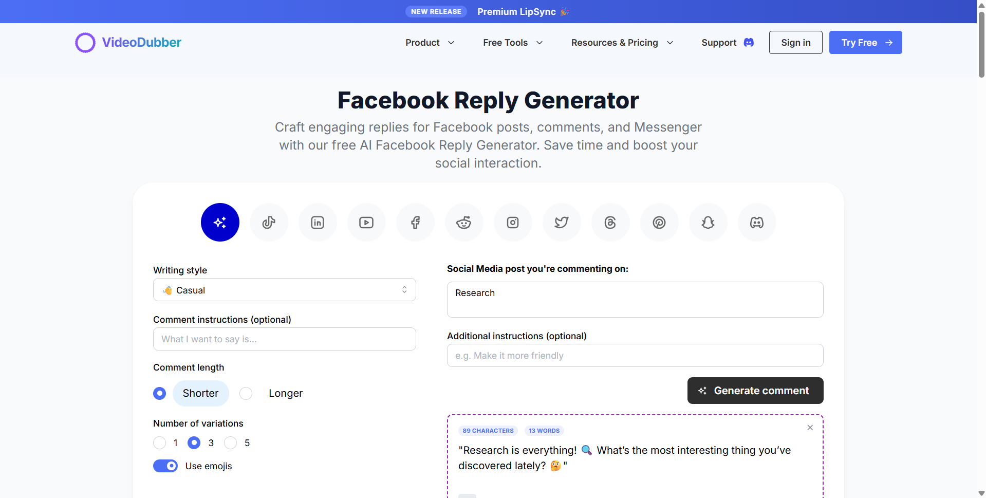 Facebook Reply Generator gallery image