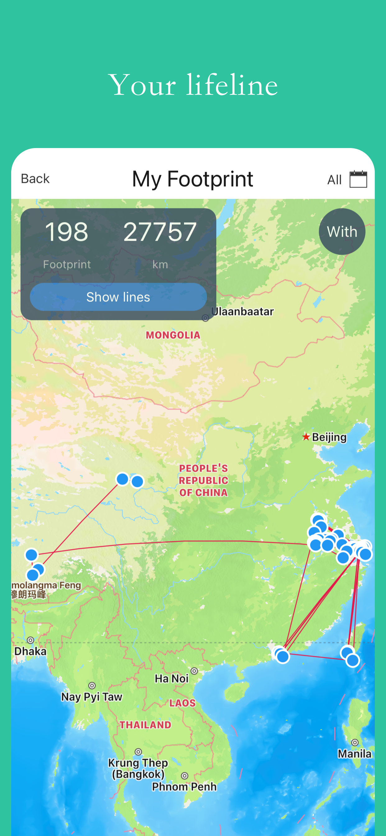 Doulife - globo, huella, mapa de calor, vlog, foto, mapa, pasos, ubicación media 3