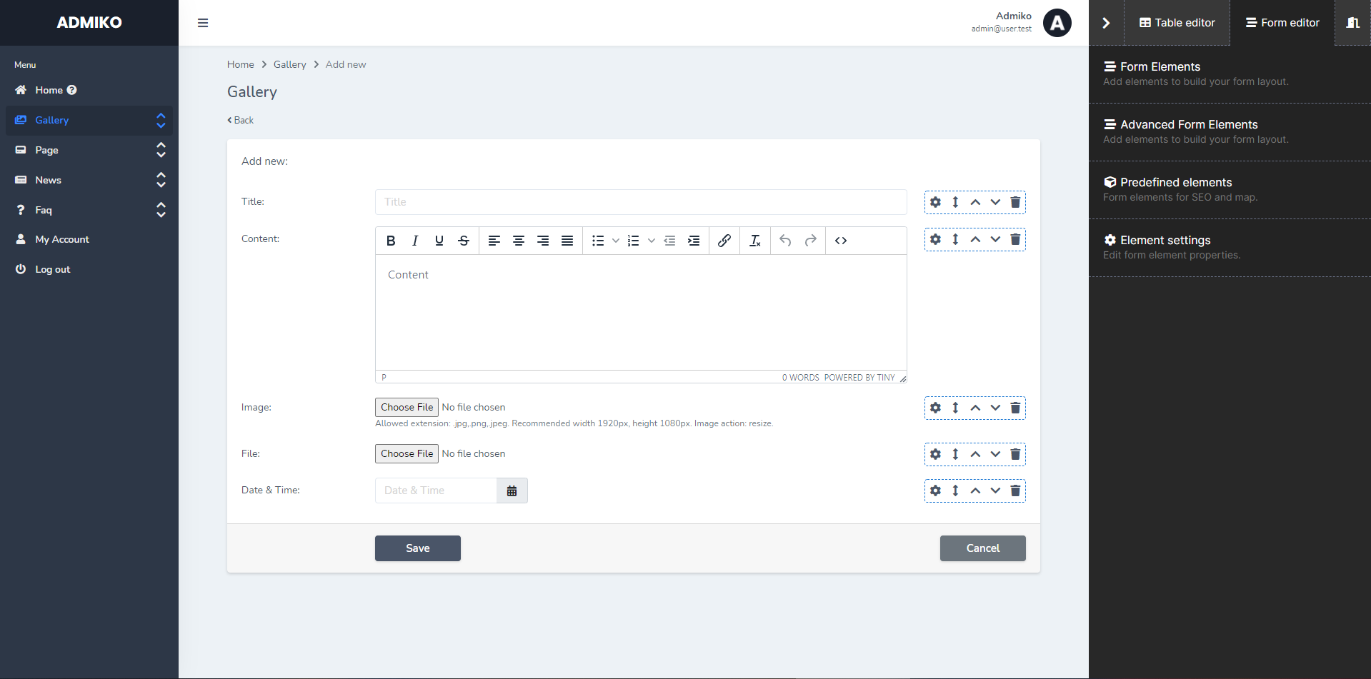 Admiko.com - Laravel admin panel builder gallery image