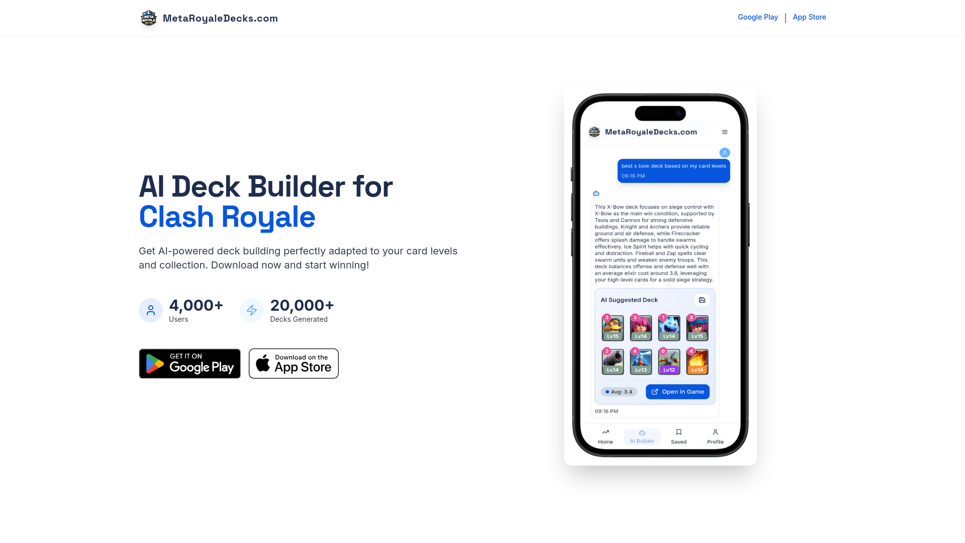 Meta Royale Decks - Main screenshot showing features and interface