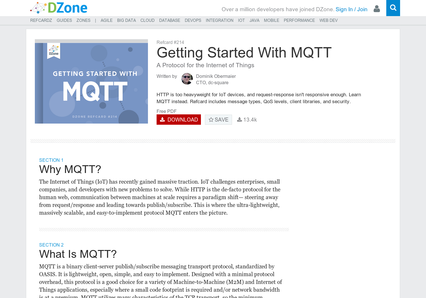 DZone Refcard: Getting Started With MQTT
