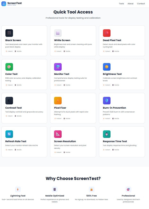 ScreenTest - Main product screenshot demonstrating key features and user interface