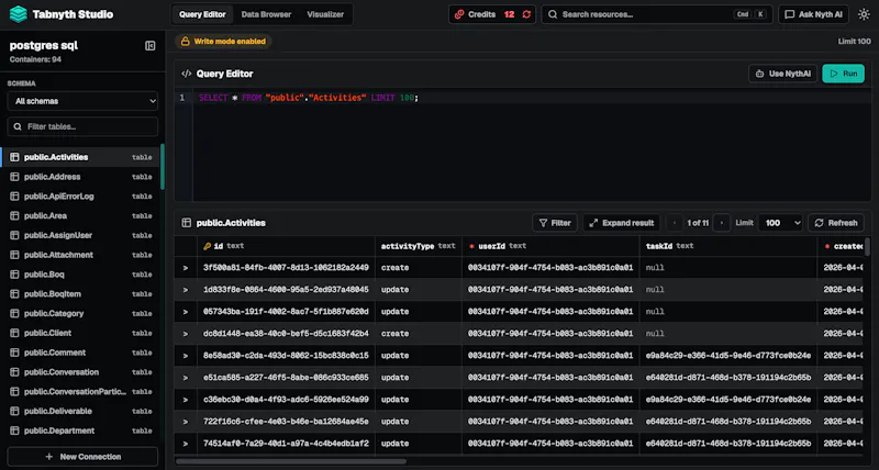 The DB studio that lives in codebase screenshot 2