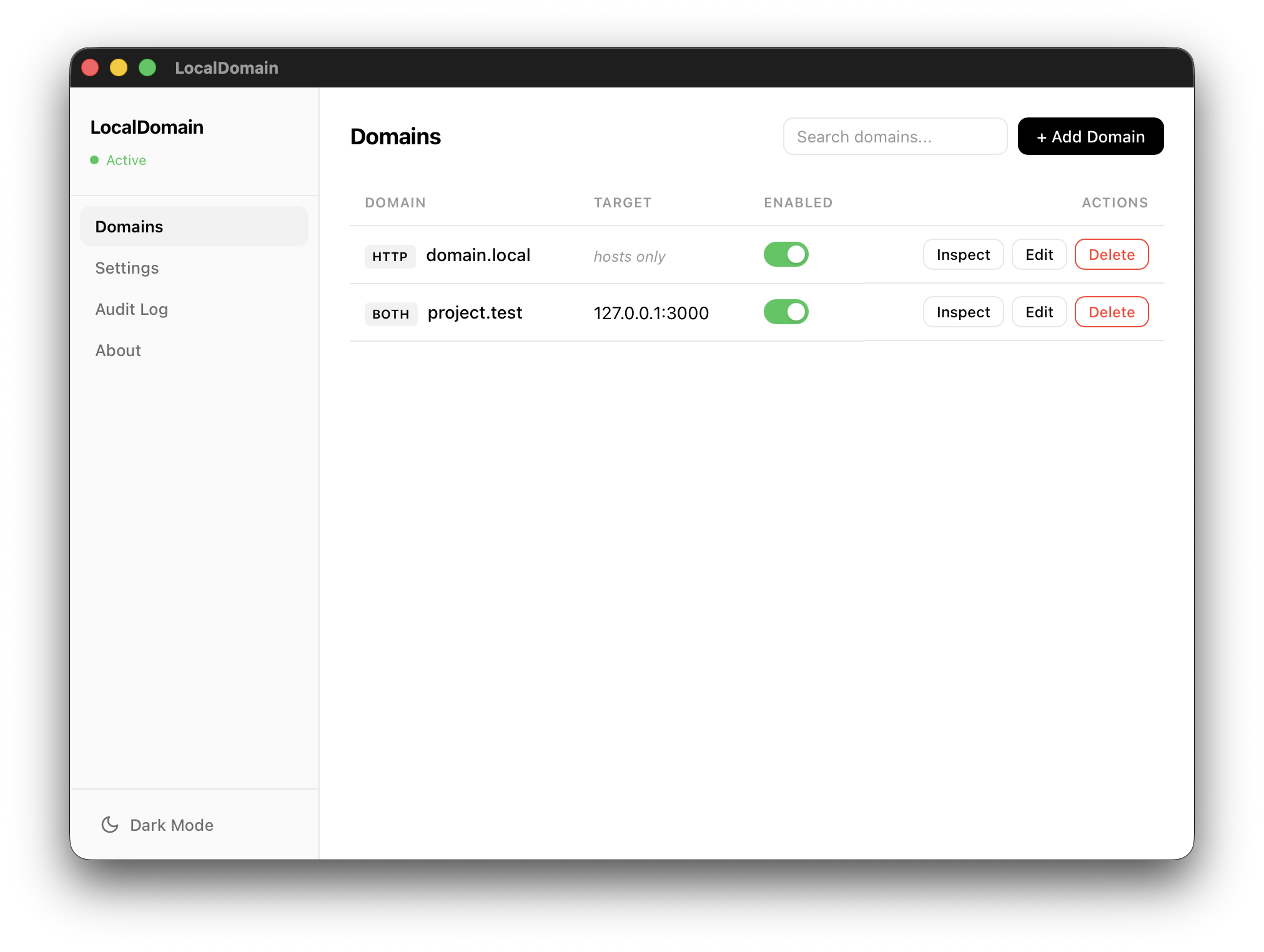 LocalDomain - Local Domain Manager - Main product screenshot demonstrating key features and user interface