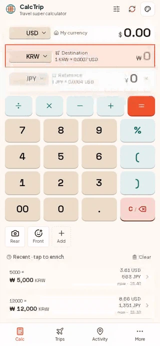 CalcTrip: offline travel calculator 截图