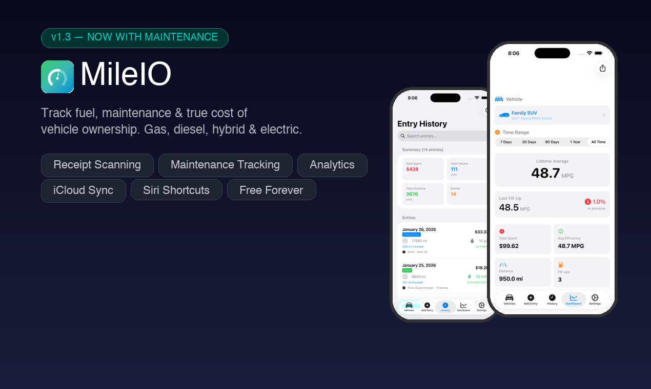 MileIO - Main product screenshot demonstrating key features and user interface