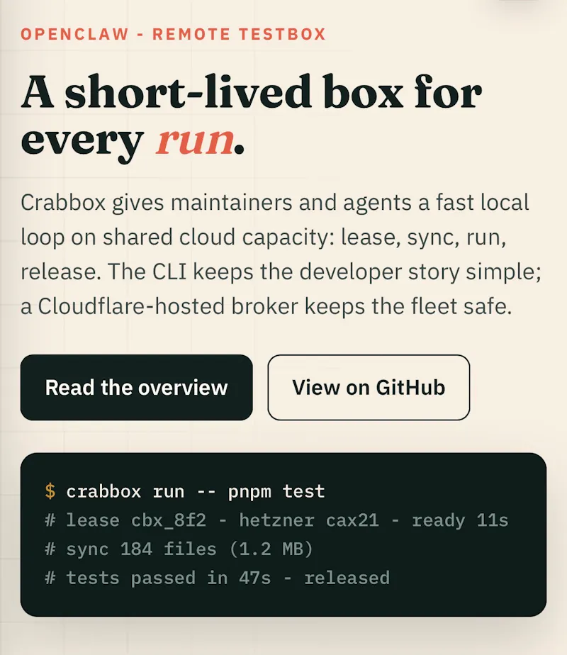 Crabbox AI Sandboxes and Testboxes screenshot 1