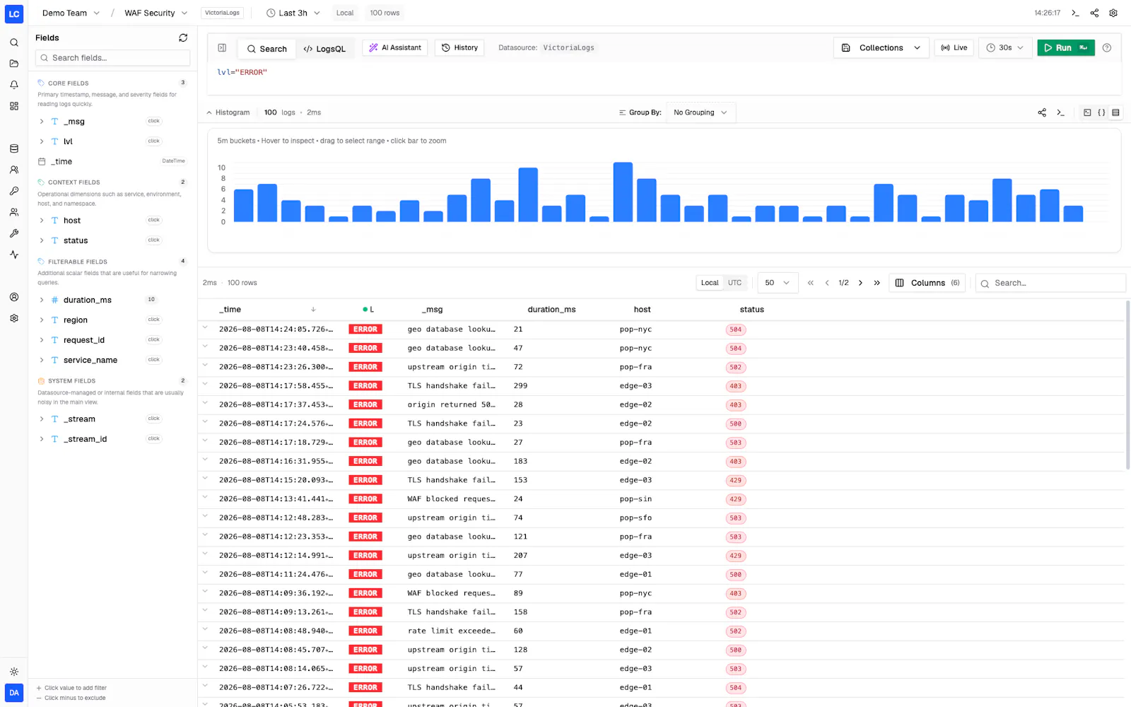 Logchef screenshot 2