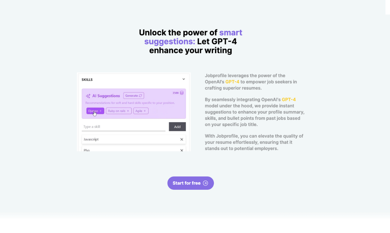 JobProfile - ใช้ AI เพื่อสร้างประวัติย่อที่ชนะในไม่กี่นาที media 2