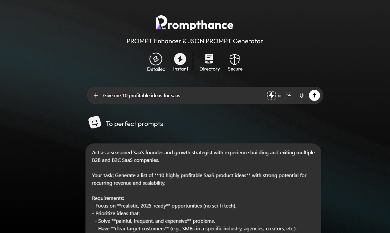 Prompthance - Screenshot 2 showing product features and functionality