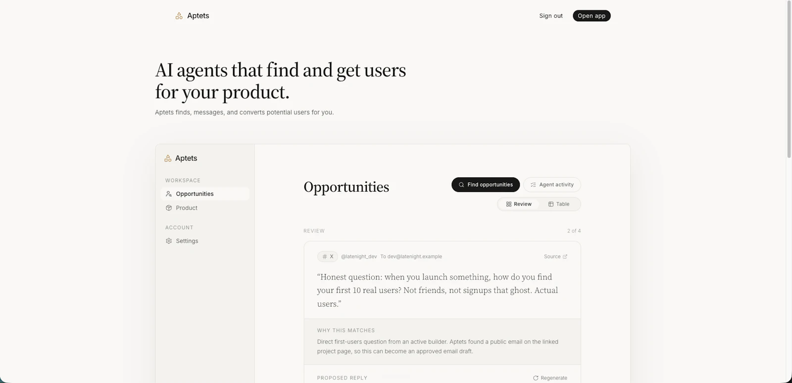 Aptets: outreach for vibe-coded projects screenshot 2