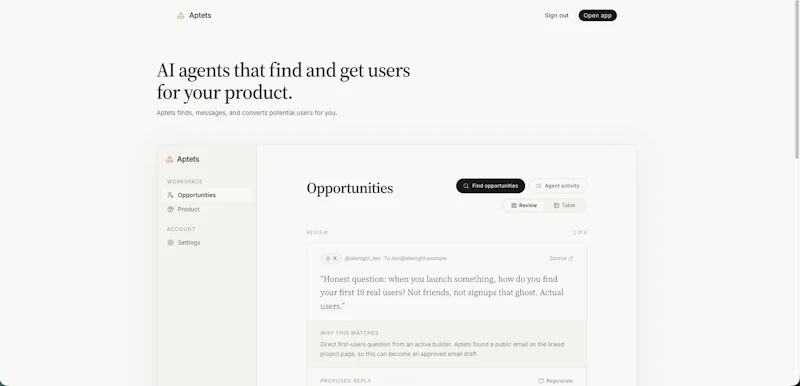 Aptets: outreach for vibe-coded projects screenshot 2