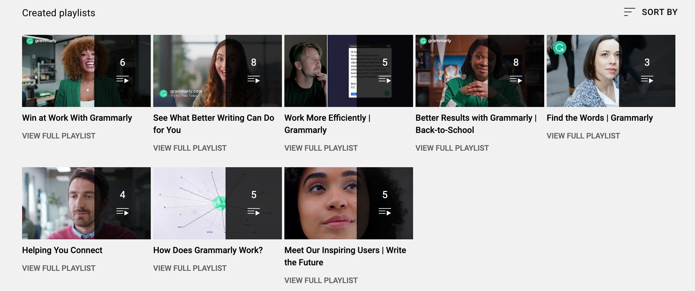 Grammarly's YouTube playlists speak to both academia and working professionals
