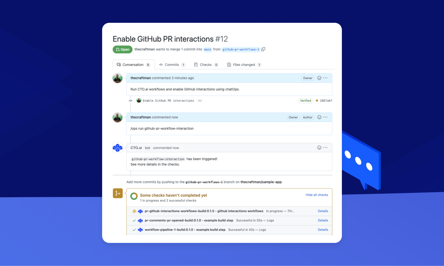 CTO.AI GITHUB ความคิดเห็นเวิร์กโฟลว์ - การทำงานโดยอัตโนมัติเวิร์กโฟลว์ของนักพัฒนาจาก GitHub ความคิดเห็น media 3