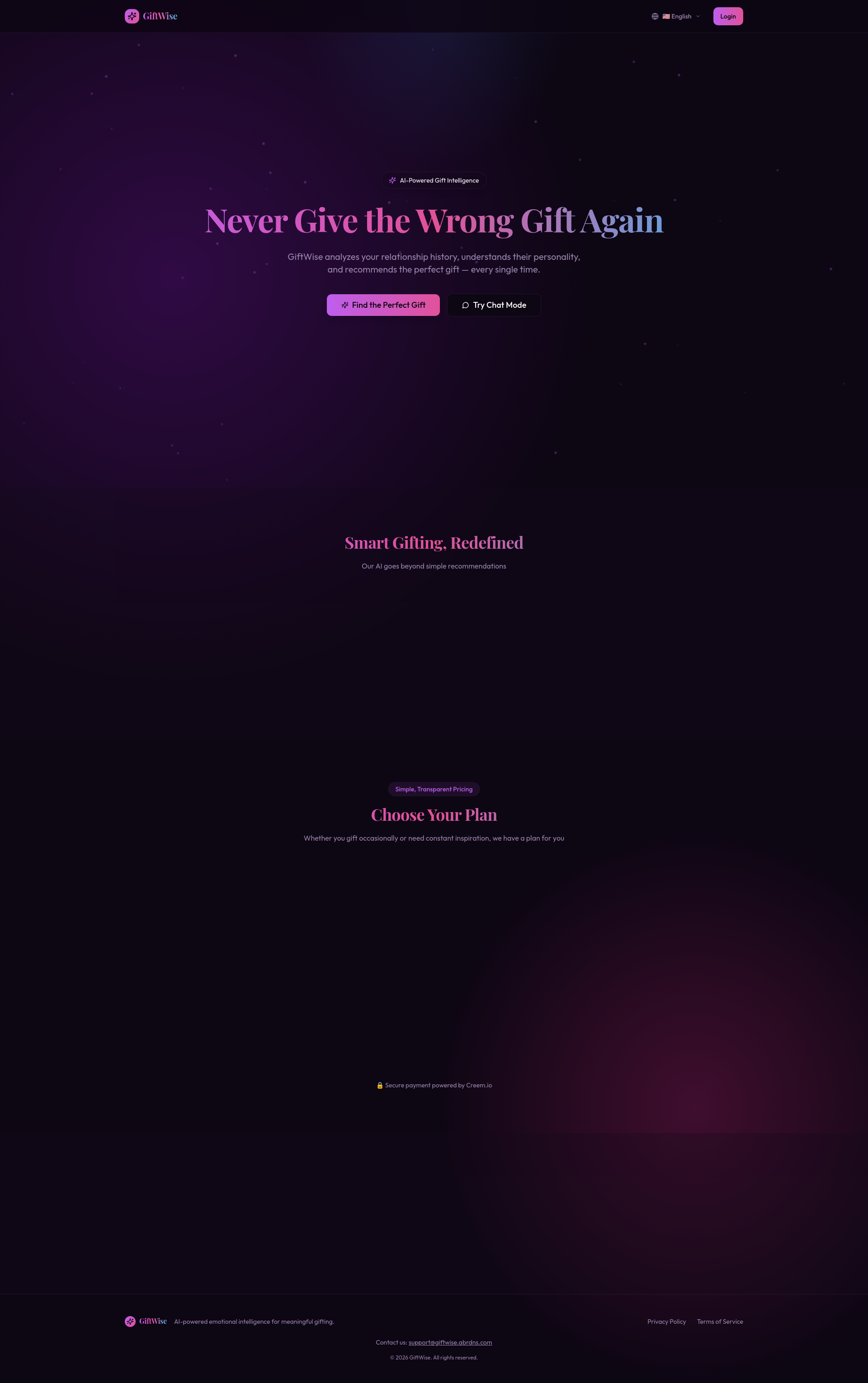 GiftWise - Main product screenshot demonstrating key features and user interface