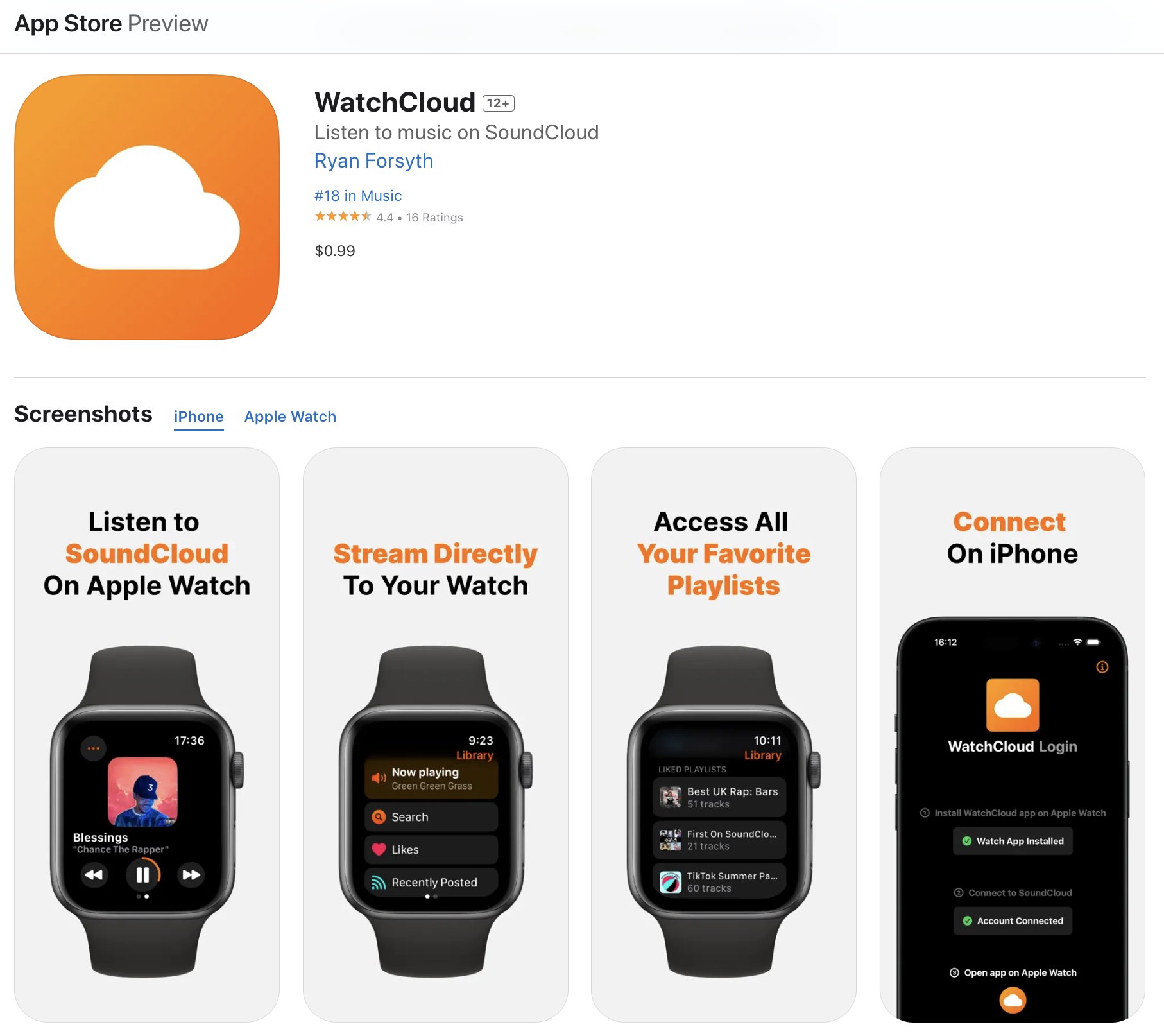 Watchcloud - Apple Watch'ta SoundCloud'u dinleyin medya 3