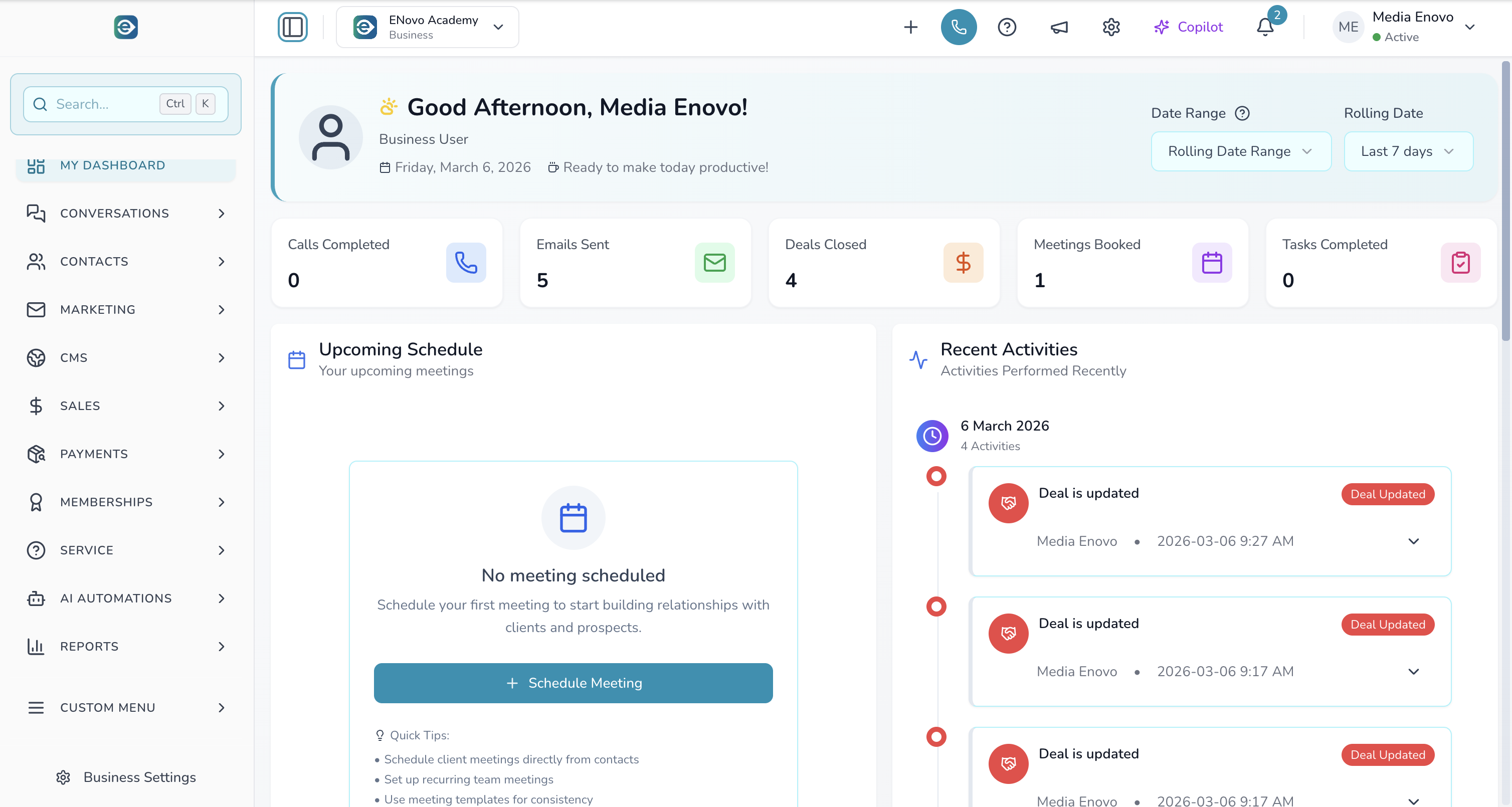 eNovo OS & Academy - Main product screenshot demonstrating key features and user interface