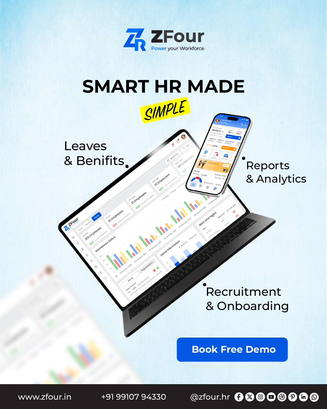 Zfour HRMS - Screenshot 2 showing product features and functionality