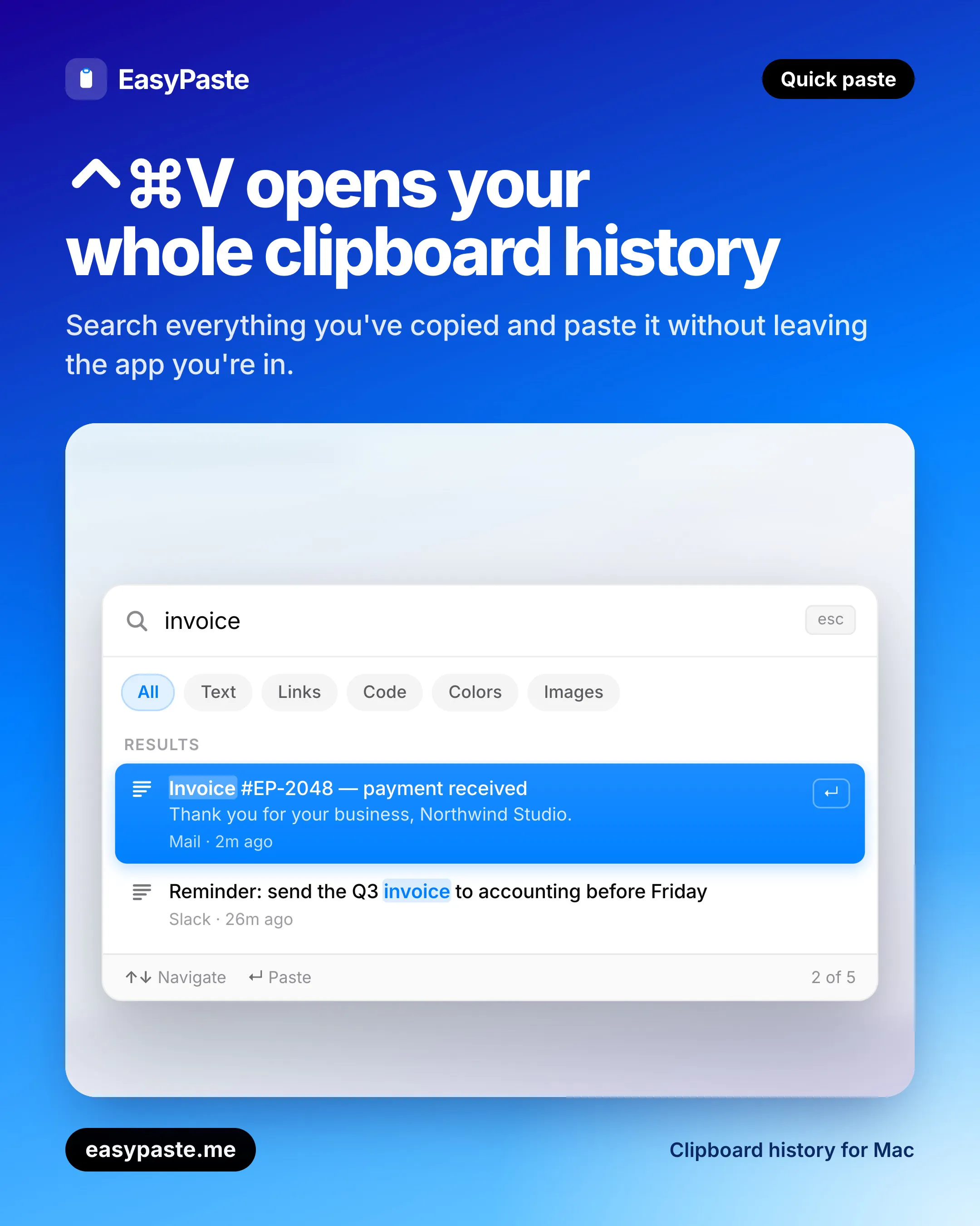 EasyPaste — Clipboard manager for mac gallery image
