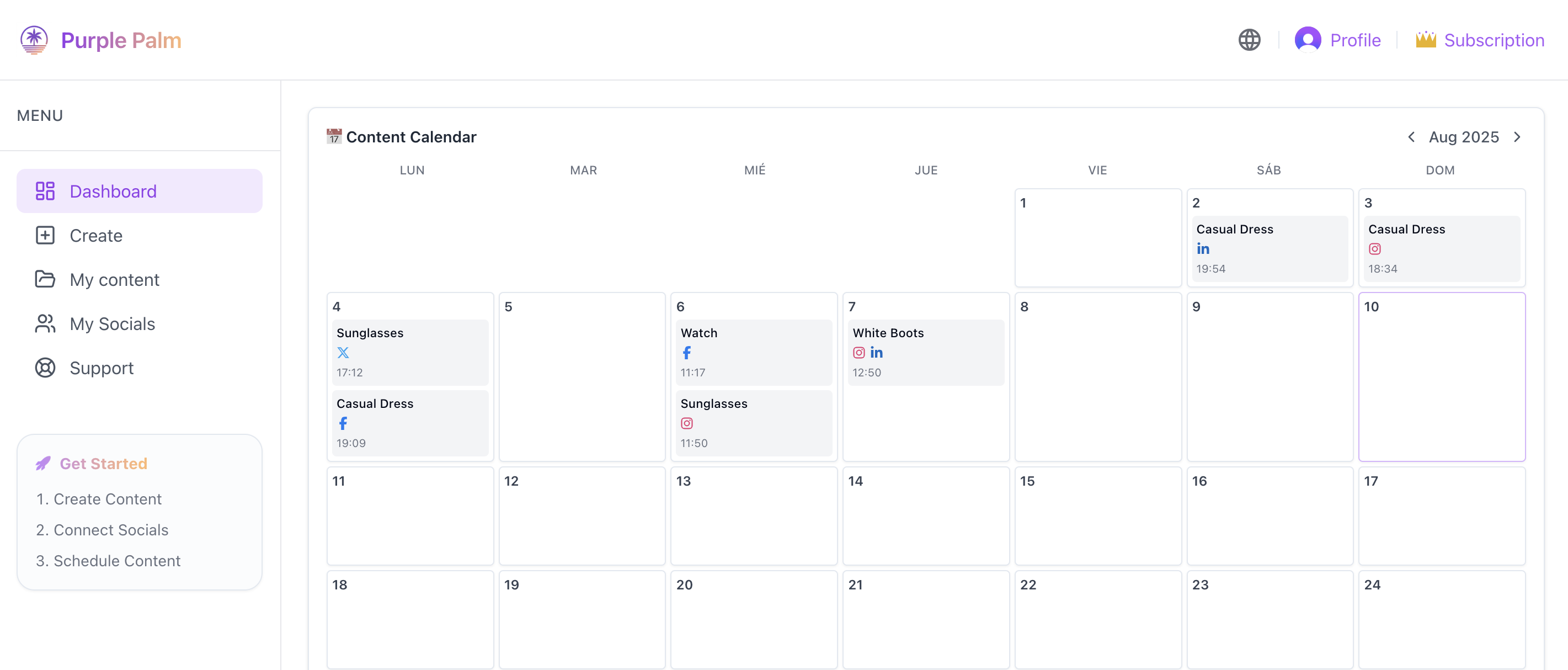 Palma viola - Generatore di contenuti di social media eCommerce e Scheduler media 2