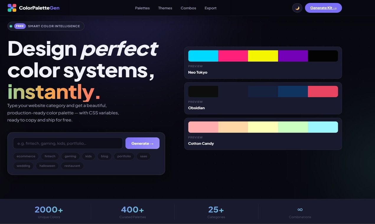 ColorPaletteGen Pro - Main product screenshot demonstrating key features and user interface