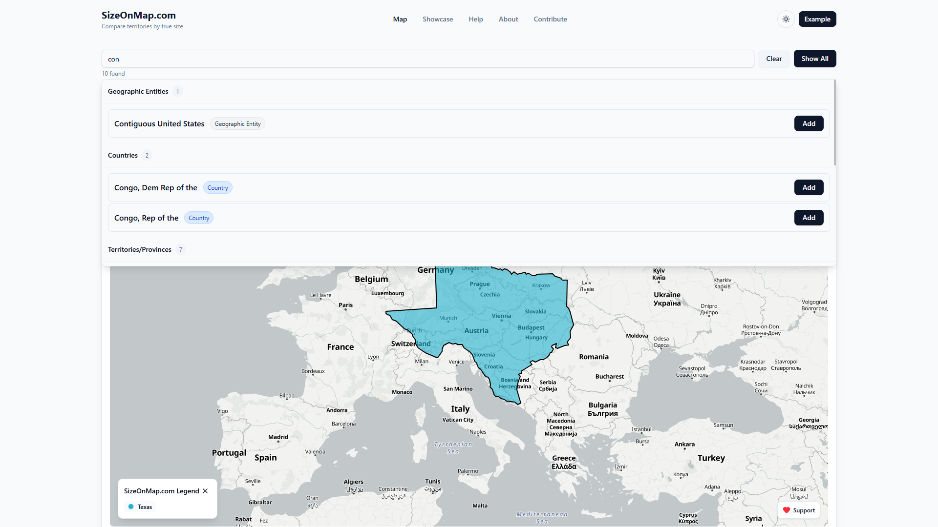 Média SizeOnMap.com - Comparez les territoires par vraie taille 2